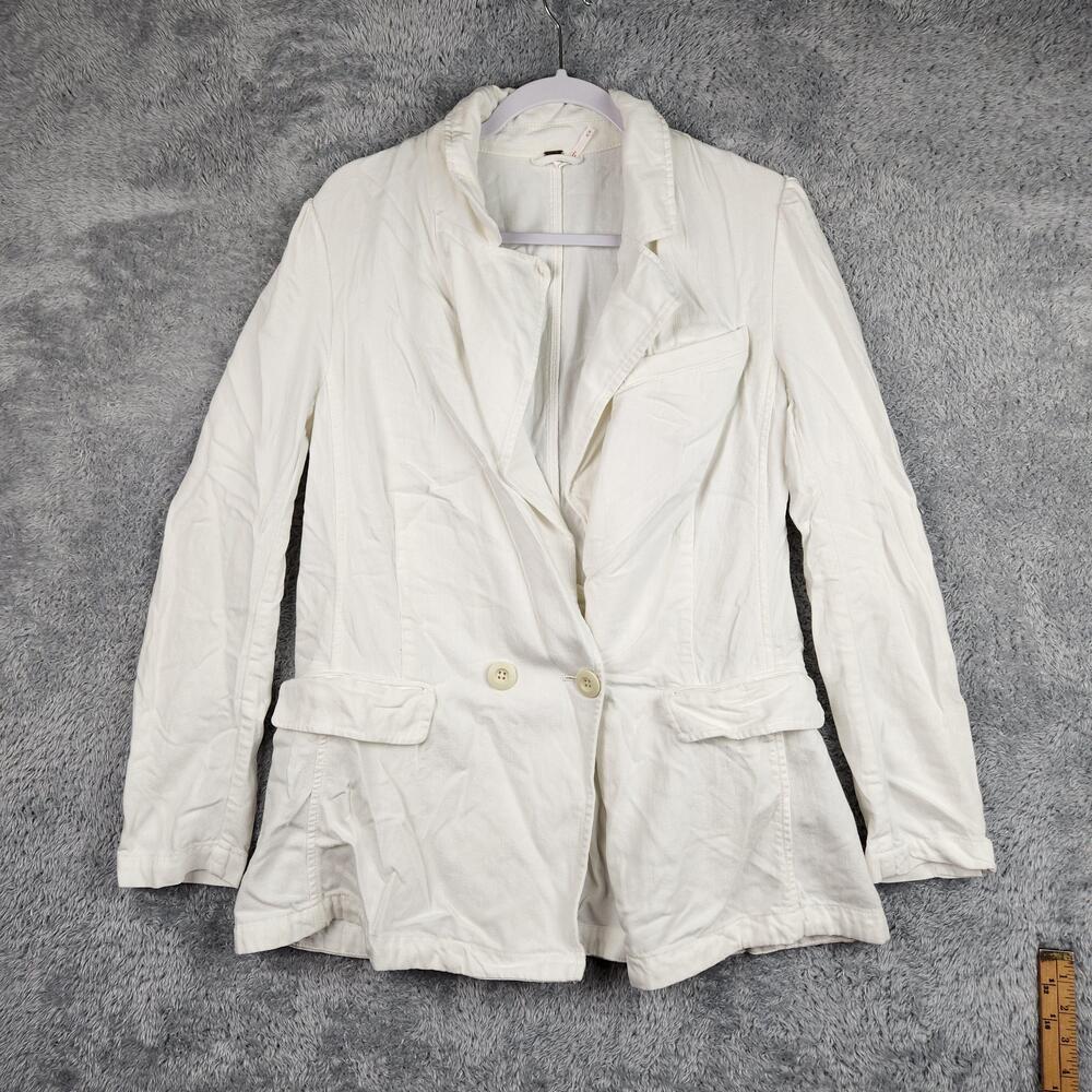Free People Blazer Womens Medium White Cotton Tencel Twill Jacket Pockets